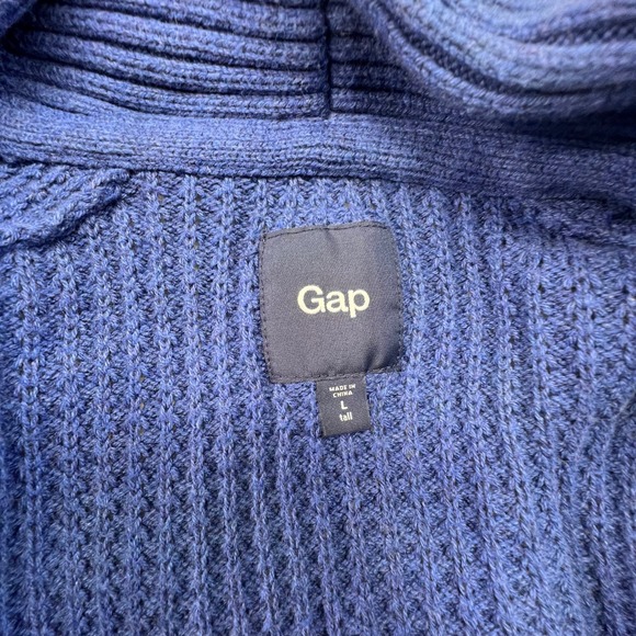 Gap‎ Men's L Tall Shawl Collar Cardigan Sweater Blue Waffle Knit Double Breasted - Picture 12 of 14